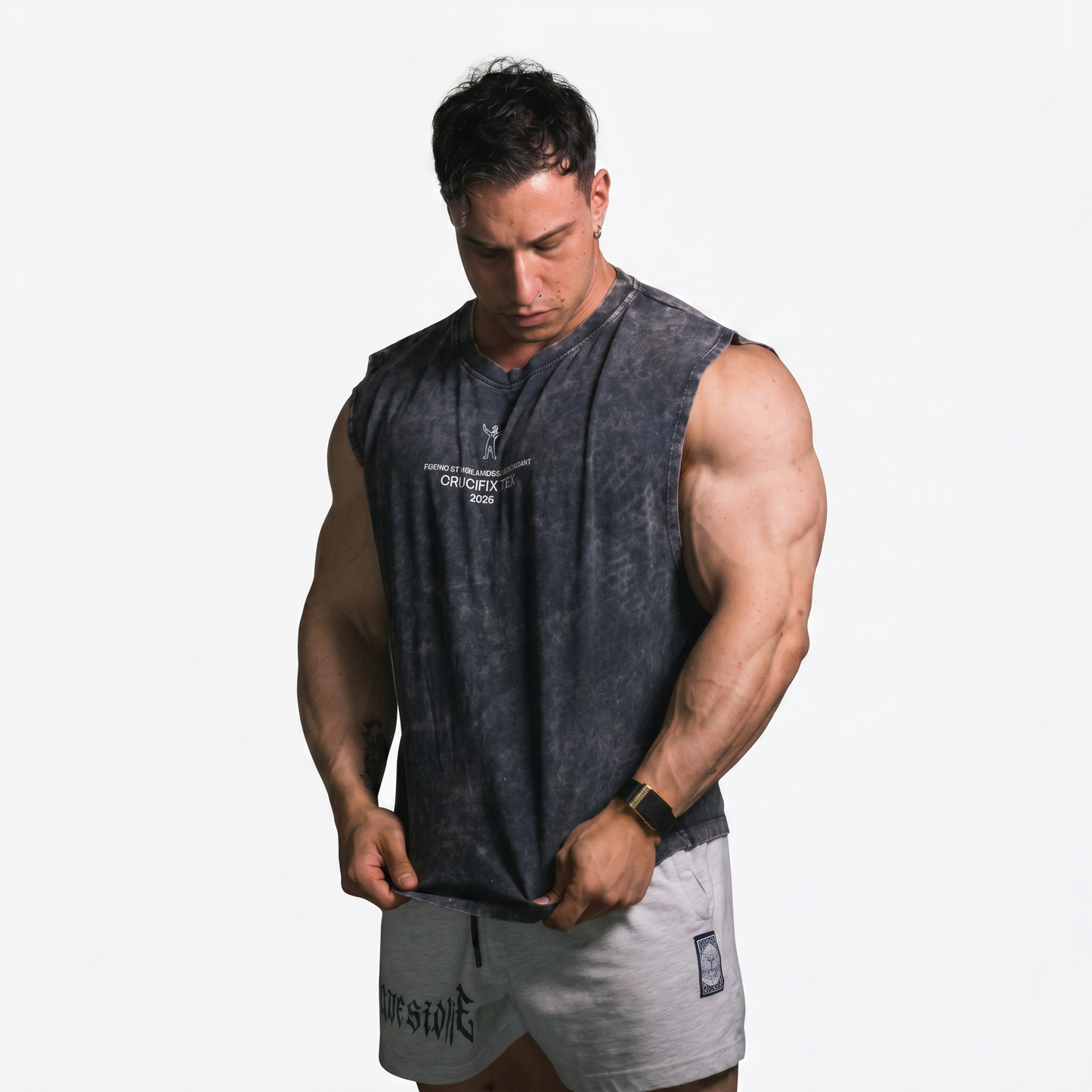 Crucifix Tee - Stone Grey