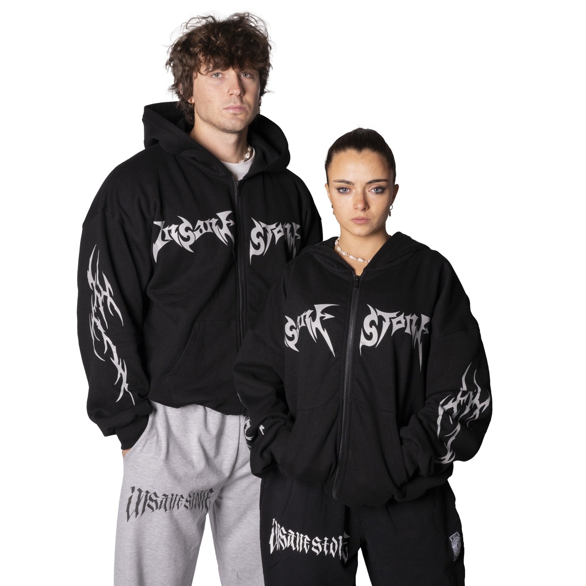 ［即完売］BEEDEN DUALITY ZIP DESIGN HOODIE Revenge “Duality” Embroidered Zip-Up in Grey. 100% Cotton