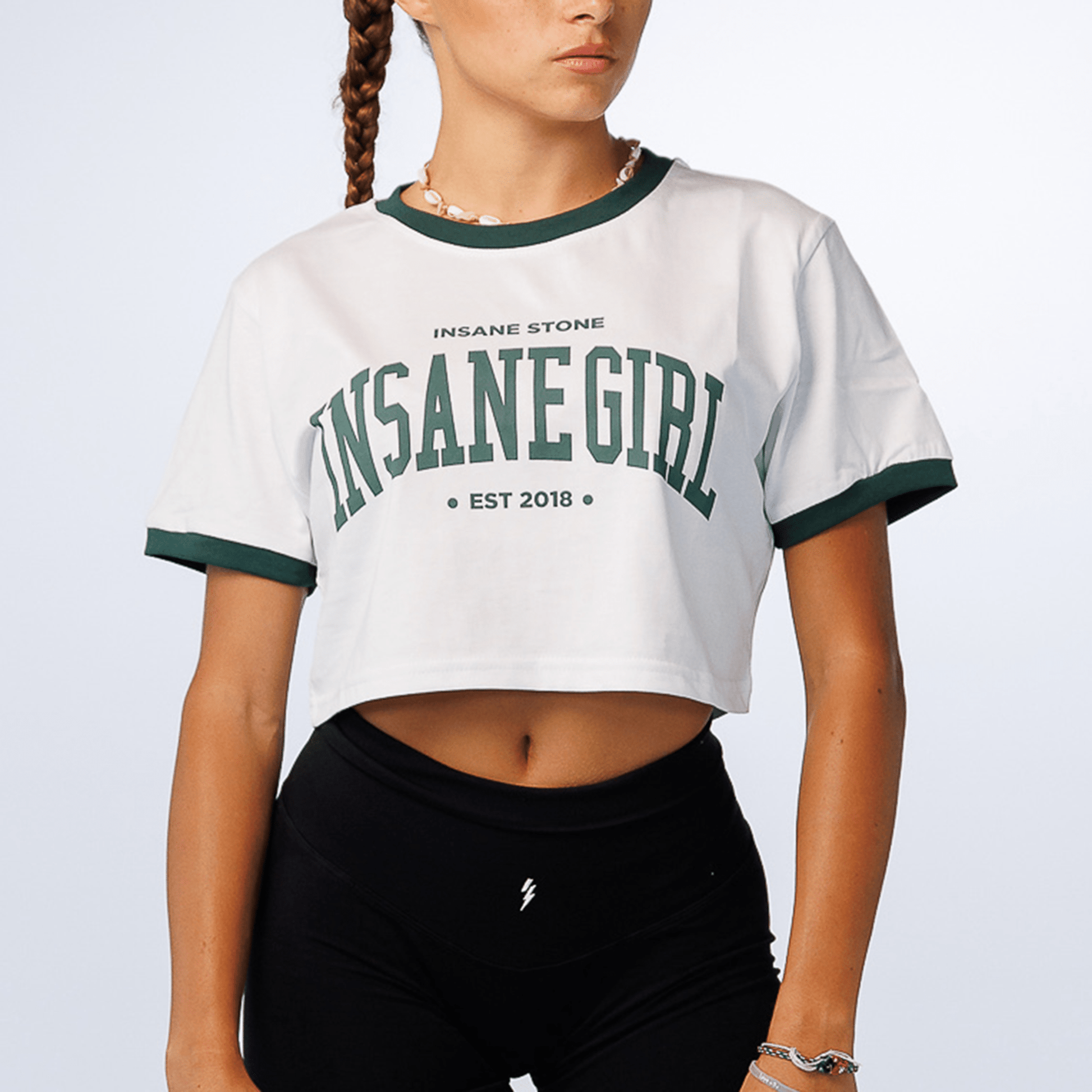 Crop T - shirt W College - White Green - Insane Stone ®