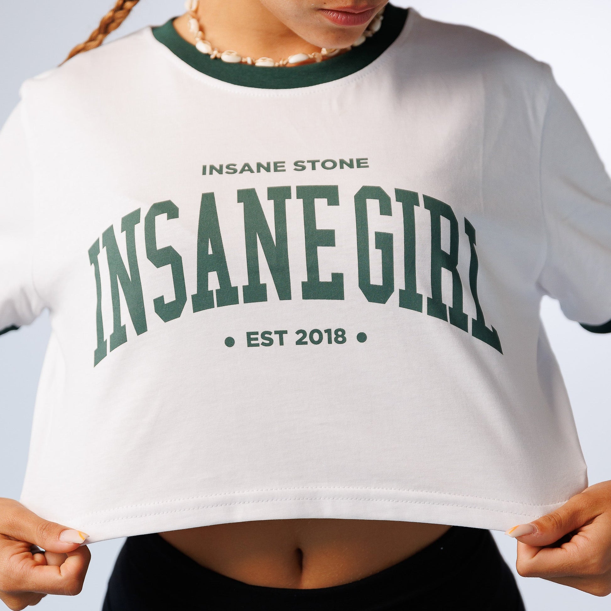 Crop T - shirt W College - White Green - Insane Stone ®