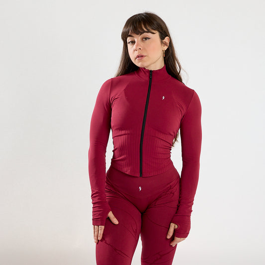 Rib Shape Zip Jacket - Tibetan Red