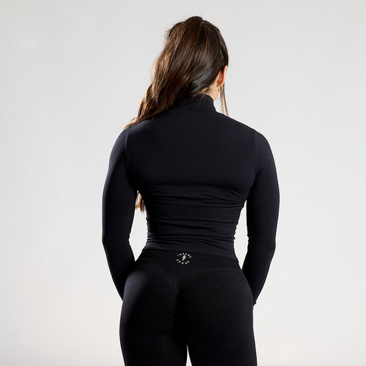 Rib Shape Zip Jacket - Black