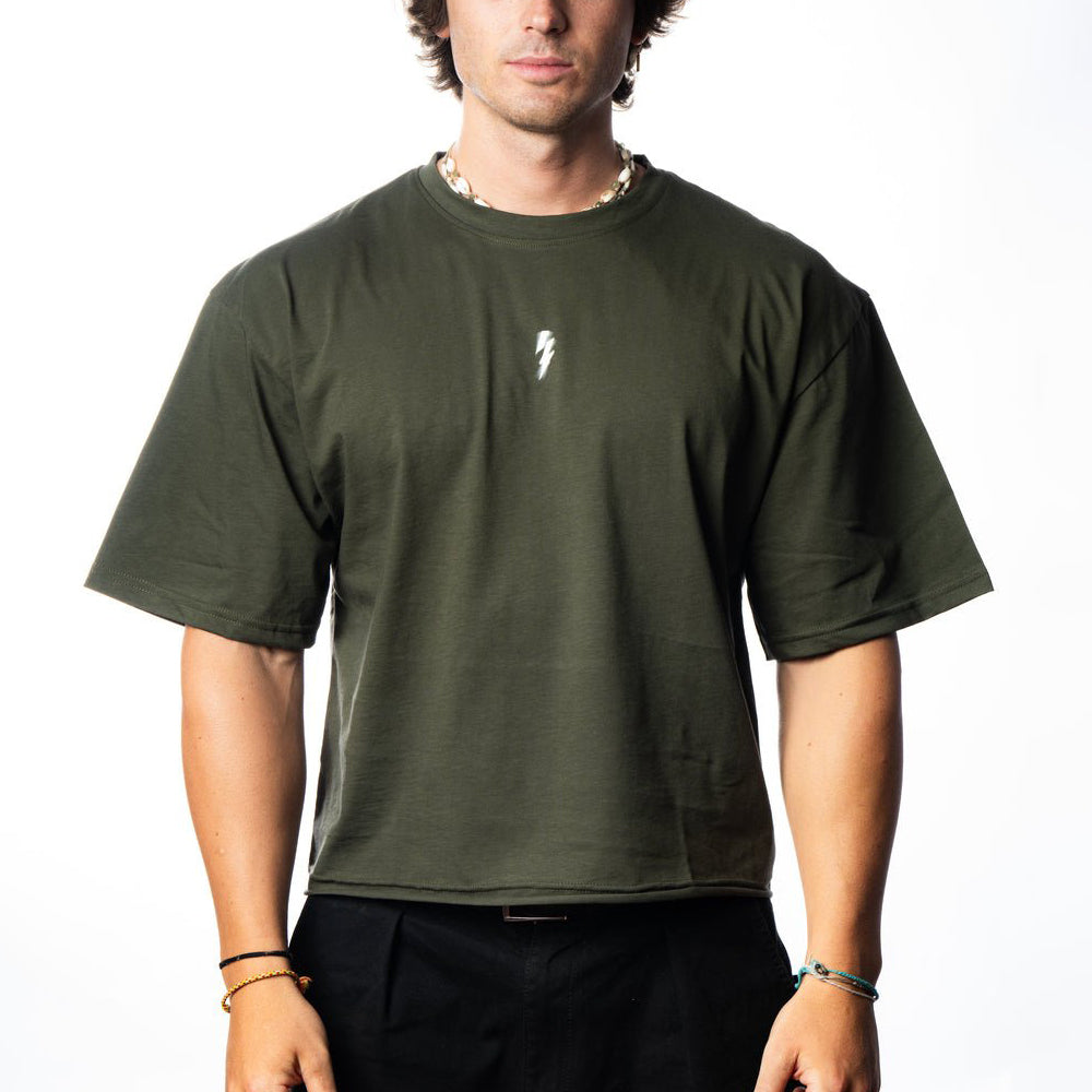 T-shirt Villain Oversize|Crop Military Green