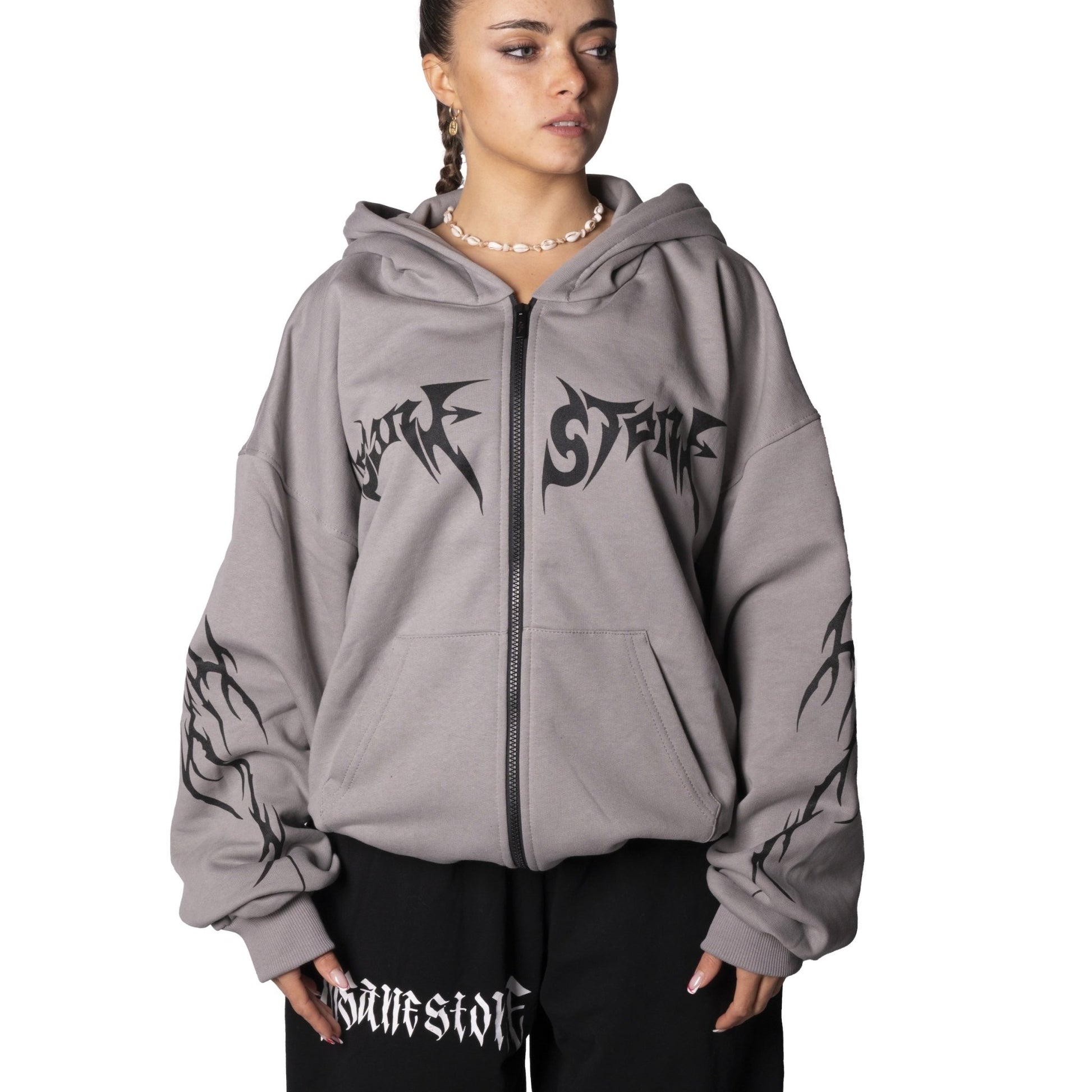 Tribal Strength Zip Hoodie Dark Grey - Insane Stone ®